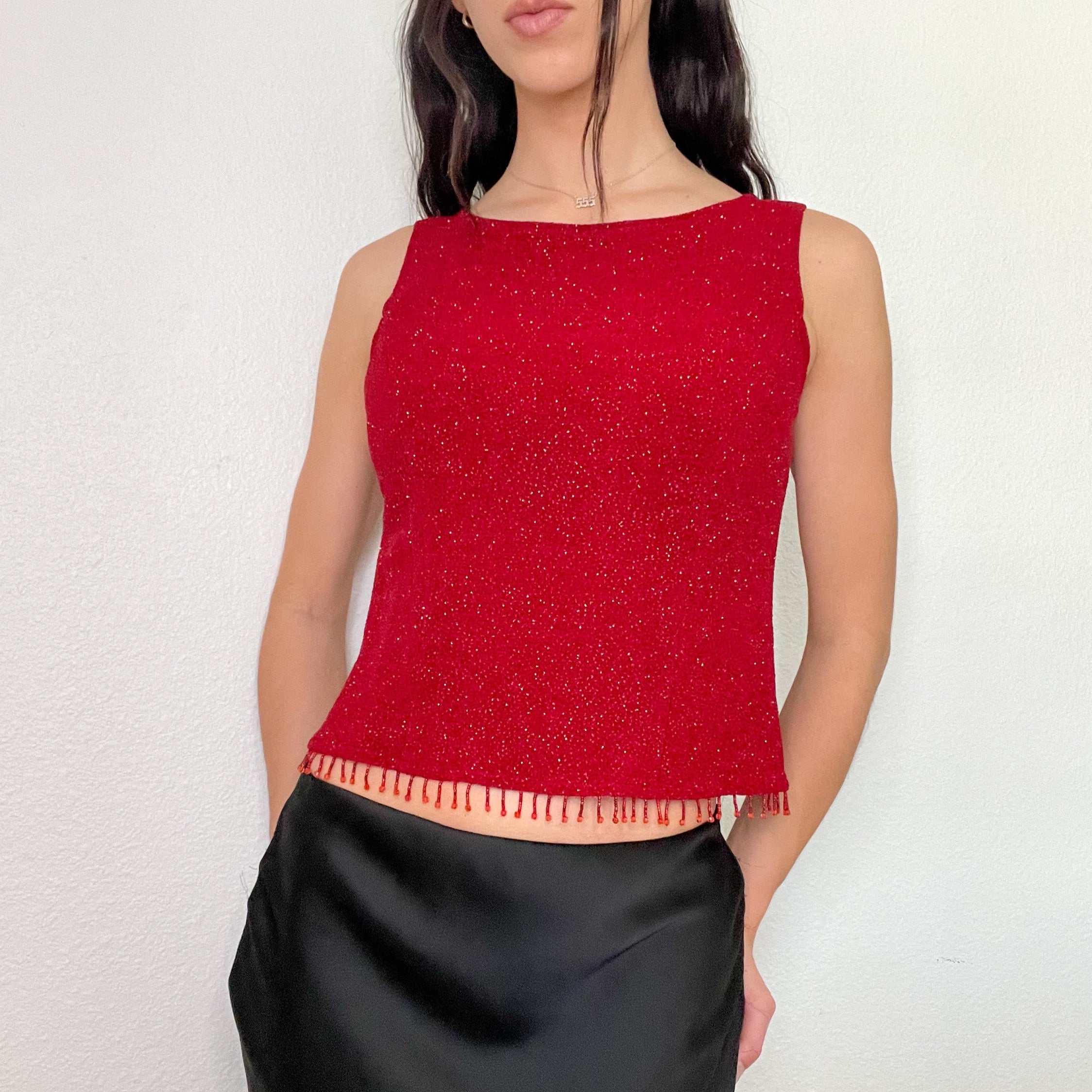 Red Glitter Vintage Tank Top (S/M)
