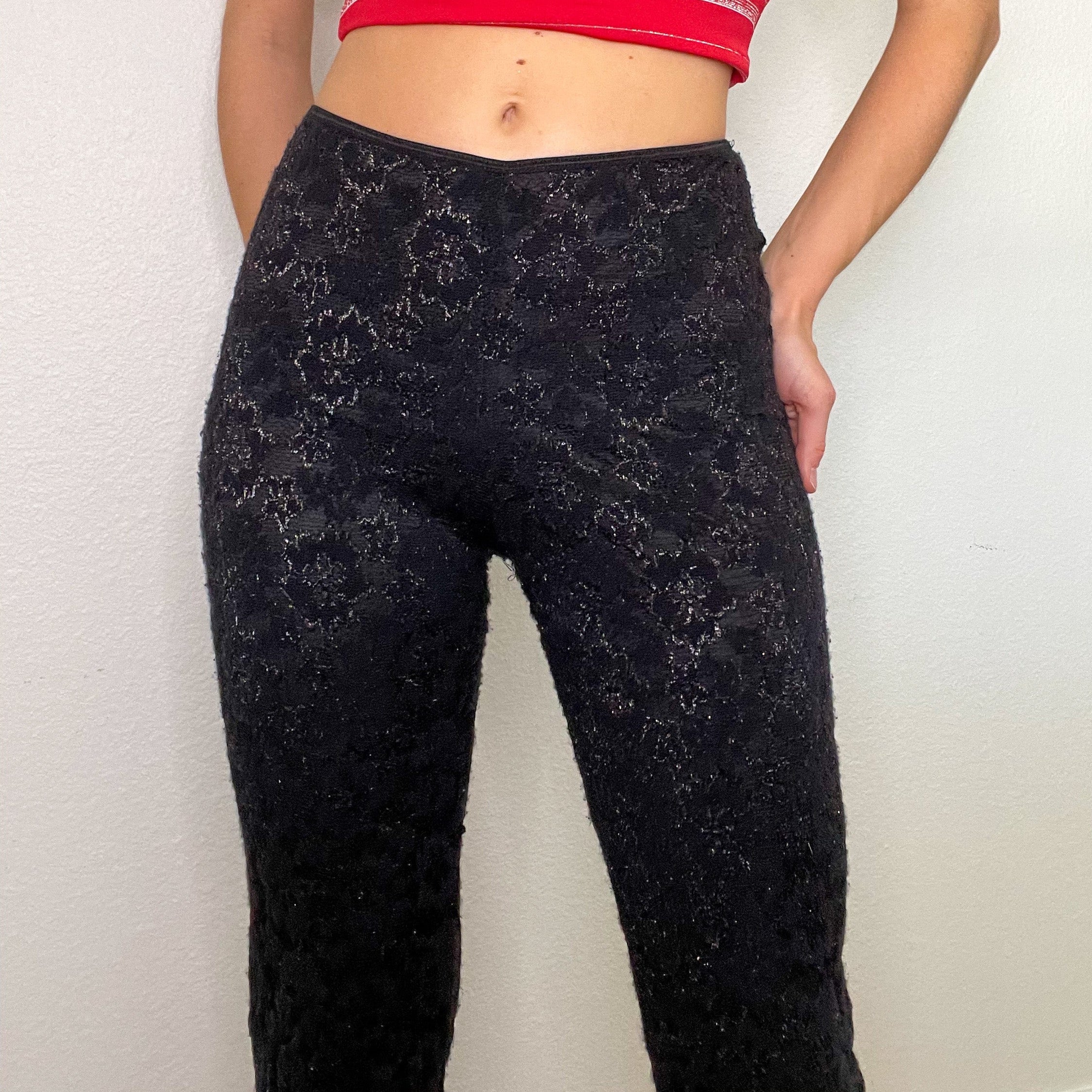 Black Sparkle Lace High Waisted Pants (S)