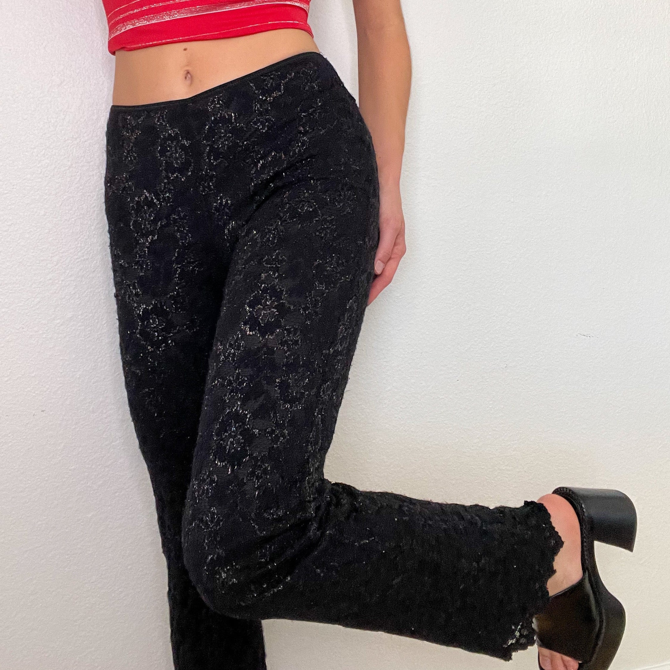 Black Sparkle Lace High Waisted Pants (S)