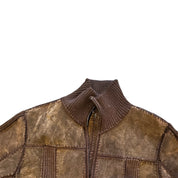 Brown Suede Leather Patchwork Jacket (M)