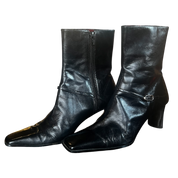Mini Buckle Black Leather Booties (7.5)