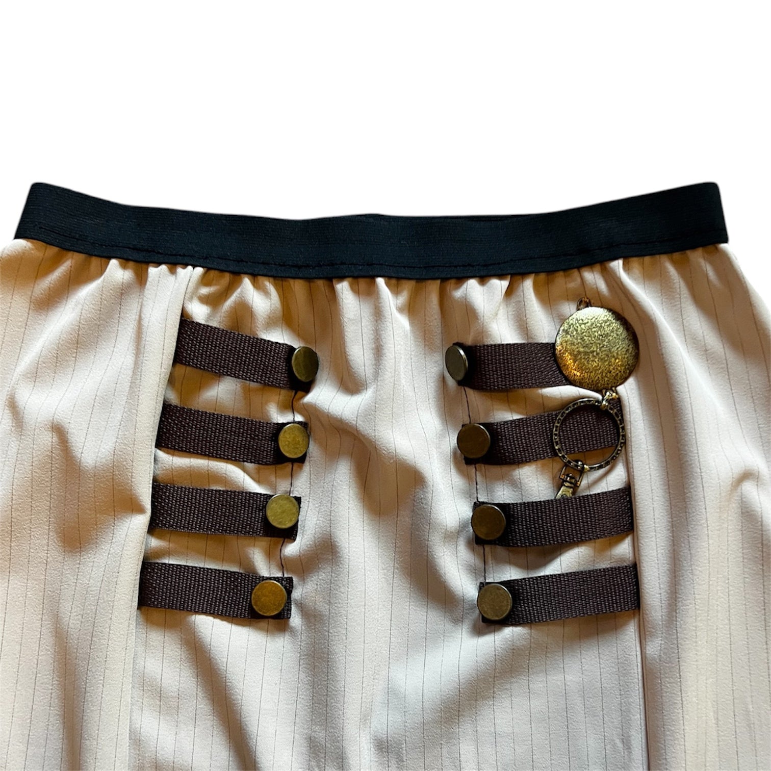Tan Pinstripe Bronze Button Skirt (XL)