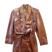 Maroon Genuine Leather Tie Coat
