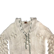 Cream Woven Knit Sweater Hoodie (L)