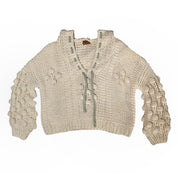 Cream Woven Knit Sweater Hoodie (L)