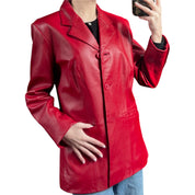 Red Lambskin Leather Blazer Jacket (S)