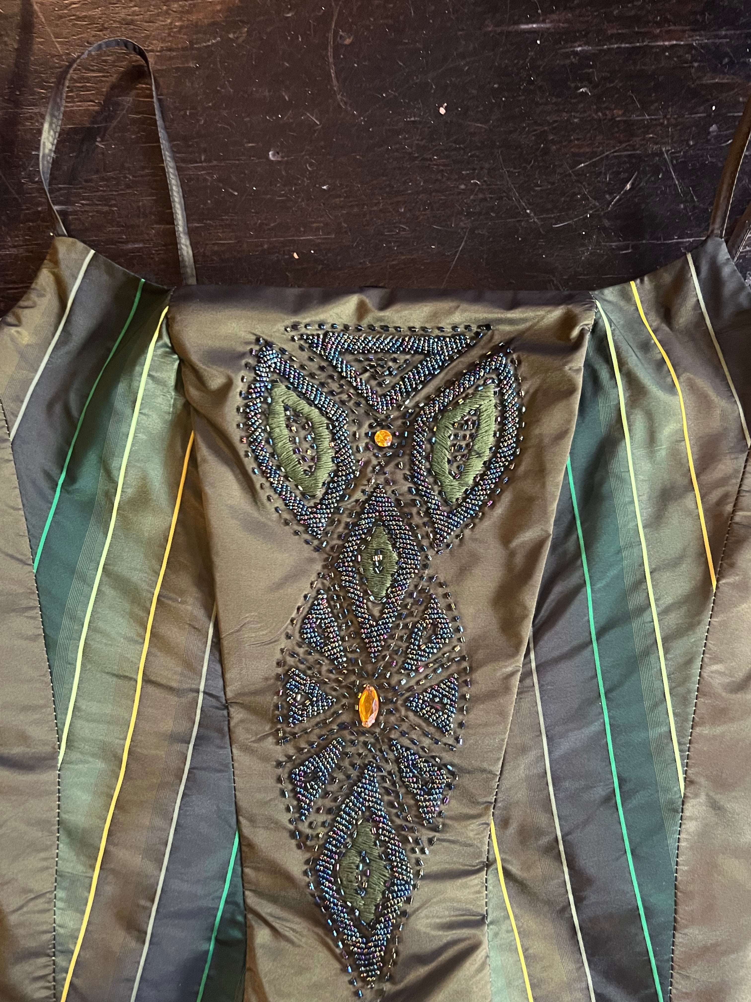 Green Beaded Satin Corset Top (XL)