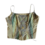 Green Beaded Satin Corset Top (XL)