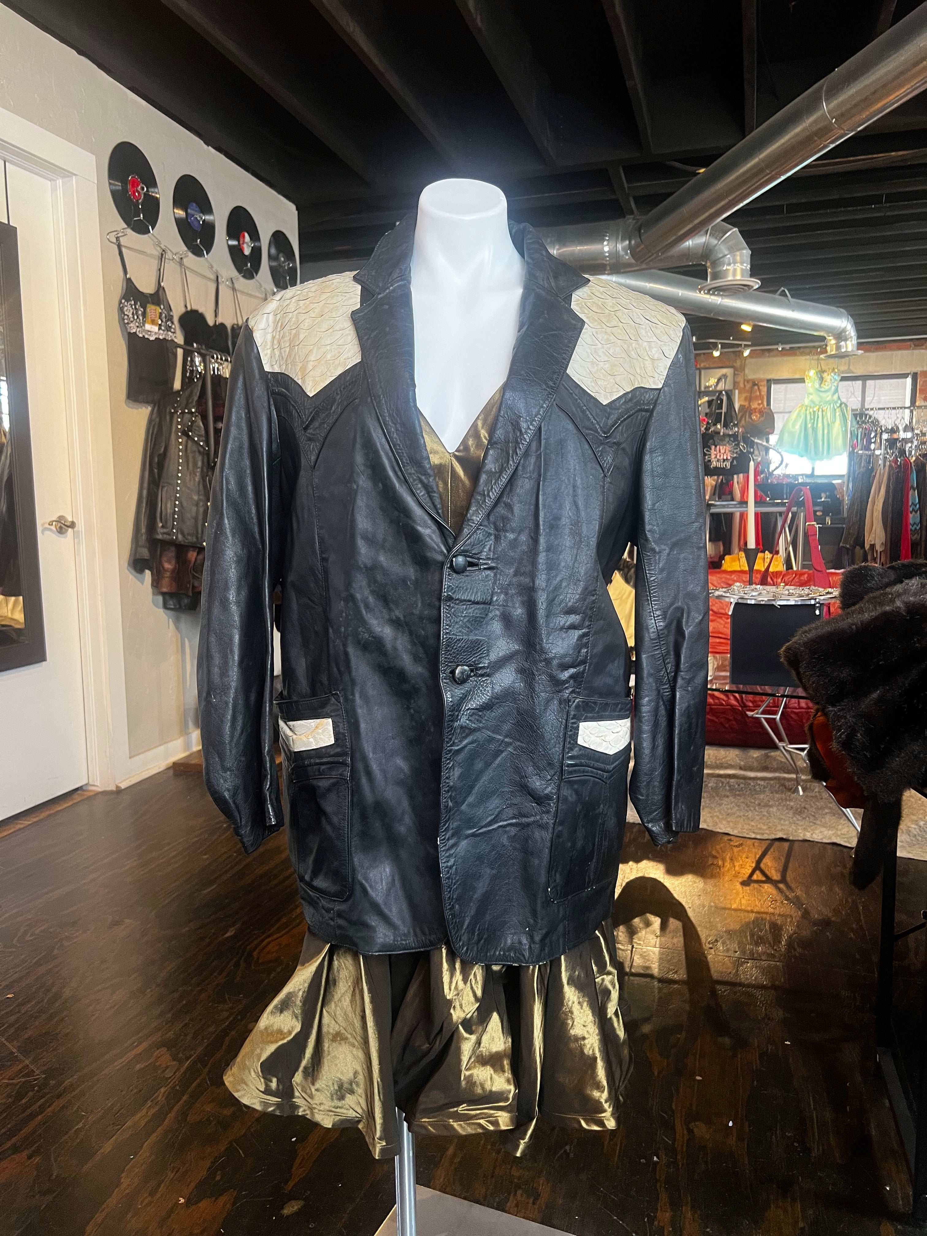 Black Cream Faux Crocodile Jacket (XL)