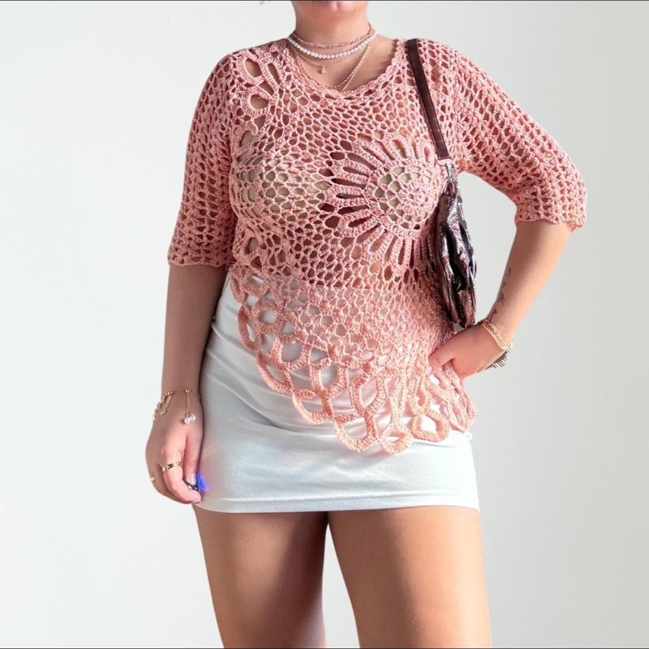 Y2K Crochet Sweater Peachy Top (M)