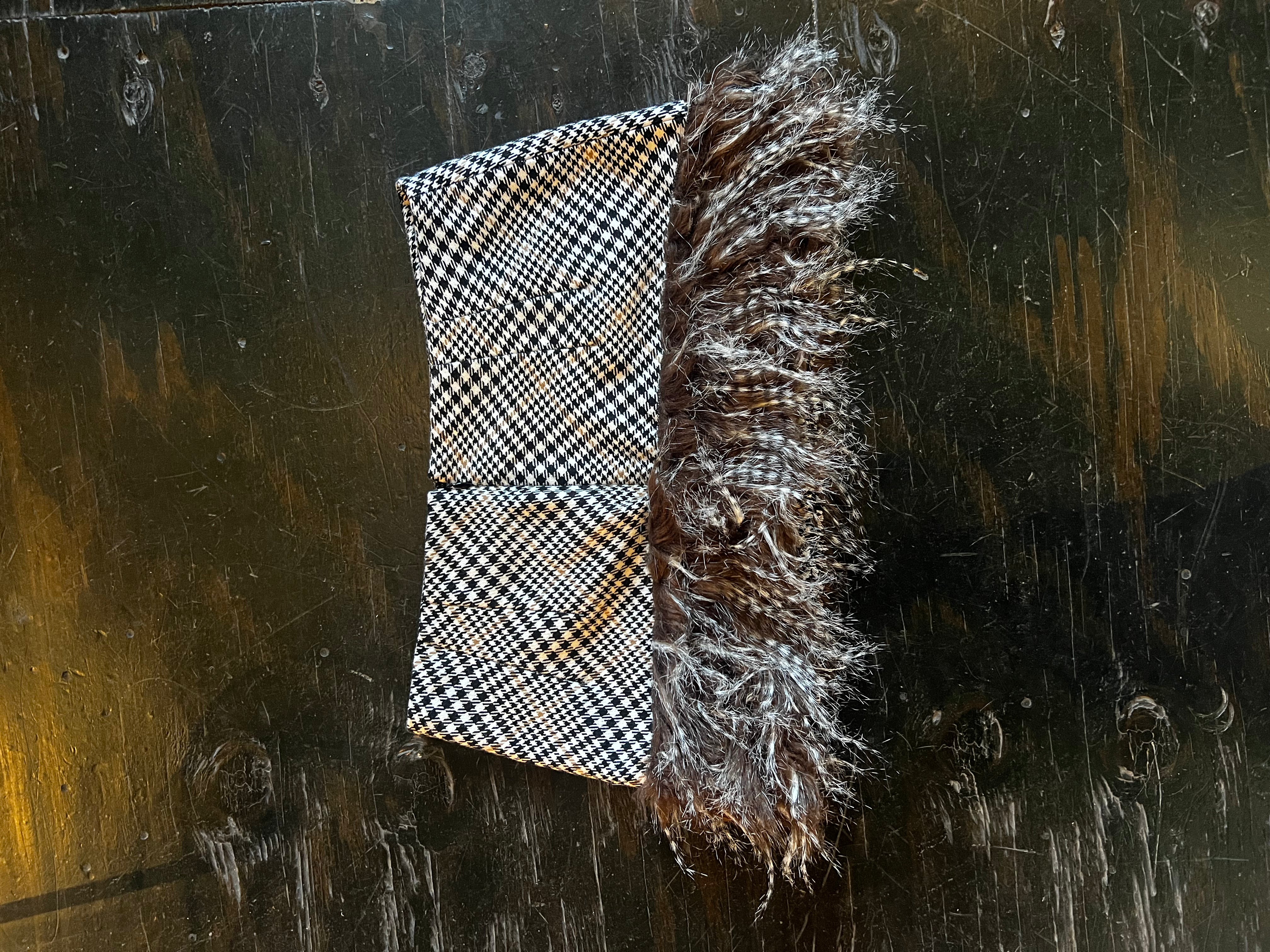 Houndstooth Faux Fur Mini Skirt (M)