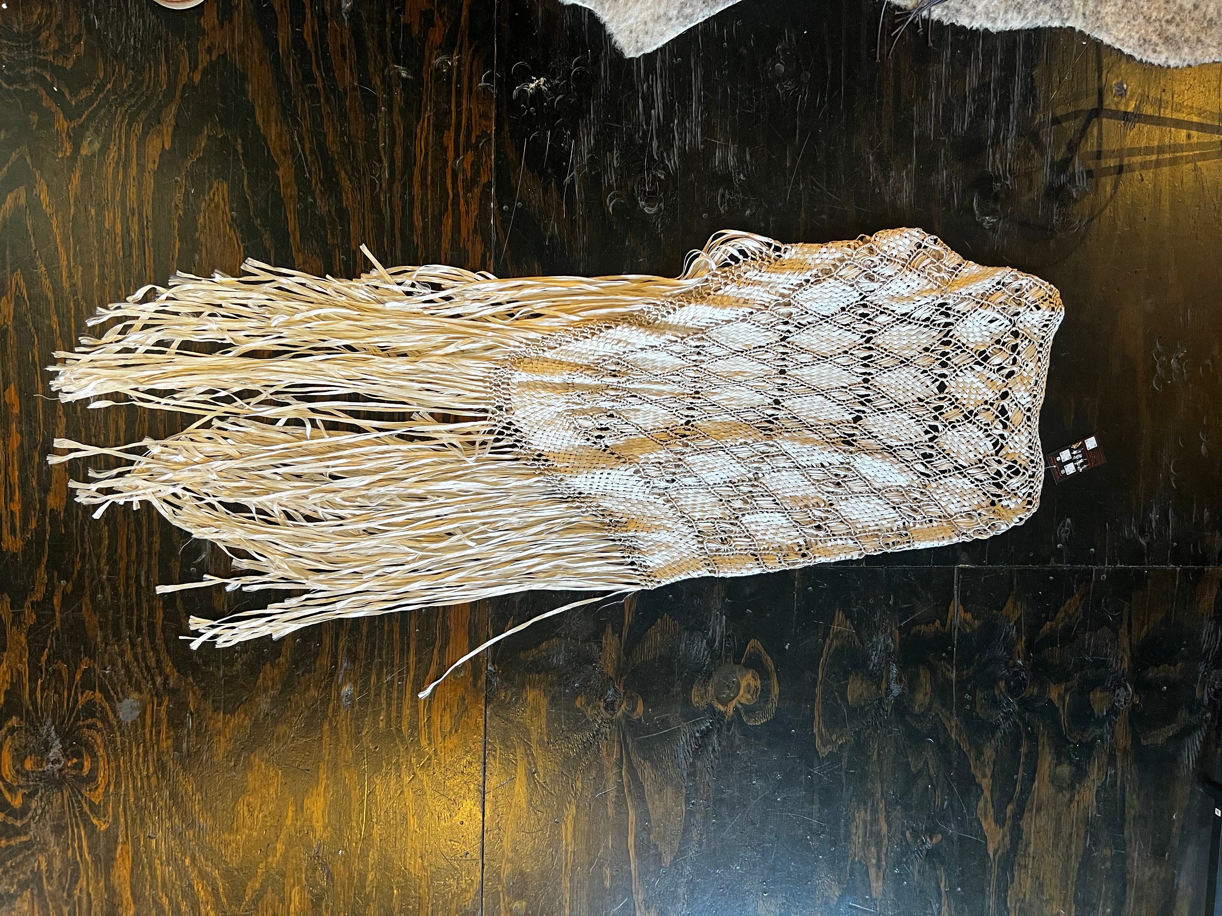 Cream Ribbon Woven Fringe Shawl (OS)