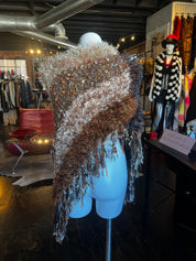 Fuzzy Neutral Tone Fringe Poncho (OS)