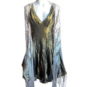 Cream Ribbon Woven Fringe Shawl (OS)