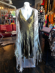 Cream Ribbon Woven Fringe Shawl (OS)