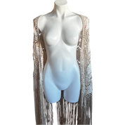 Cream Ribbon Woven Fringe Shawl (OS)