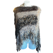 Fuzzy Neutral Tone Fringe Poncho (OS)