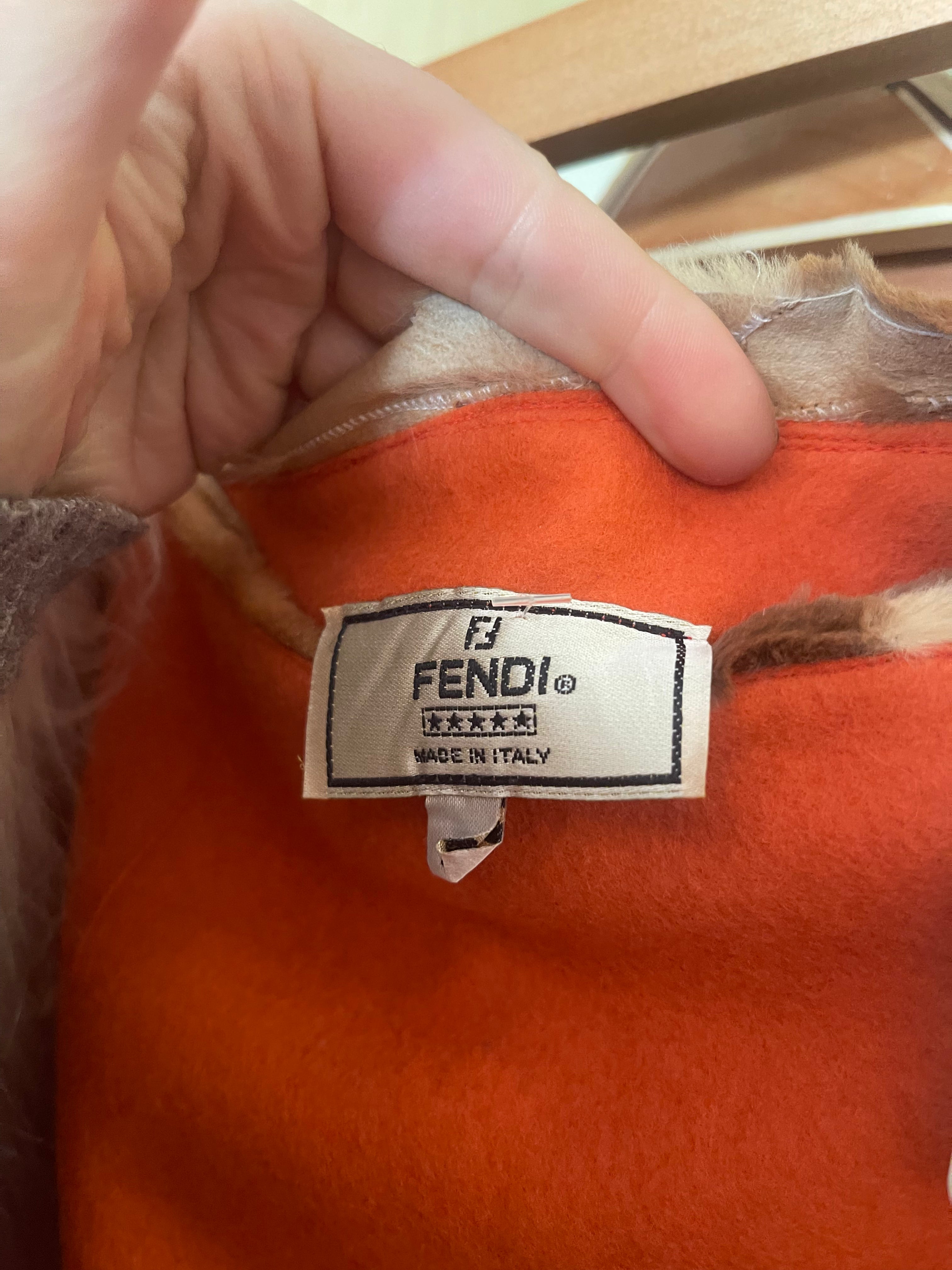 1990s Fendi Orange Felted Wool Skirt with Fur Trim (M)