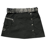 Black Leather Belt Mini Skirt (L)