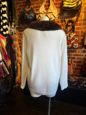 Fur Collared White Knit Sweater (L-XL)