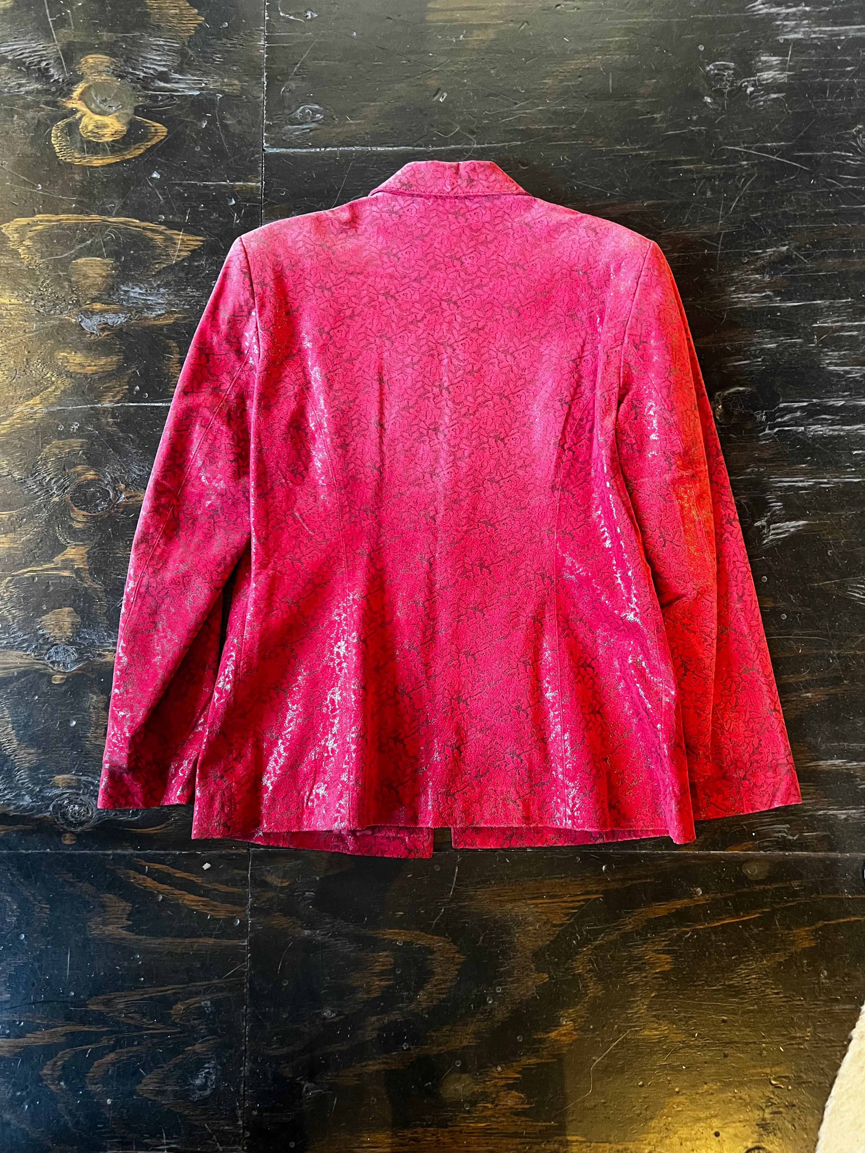 Red Silver Floral Suede Jacket (M)