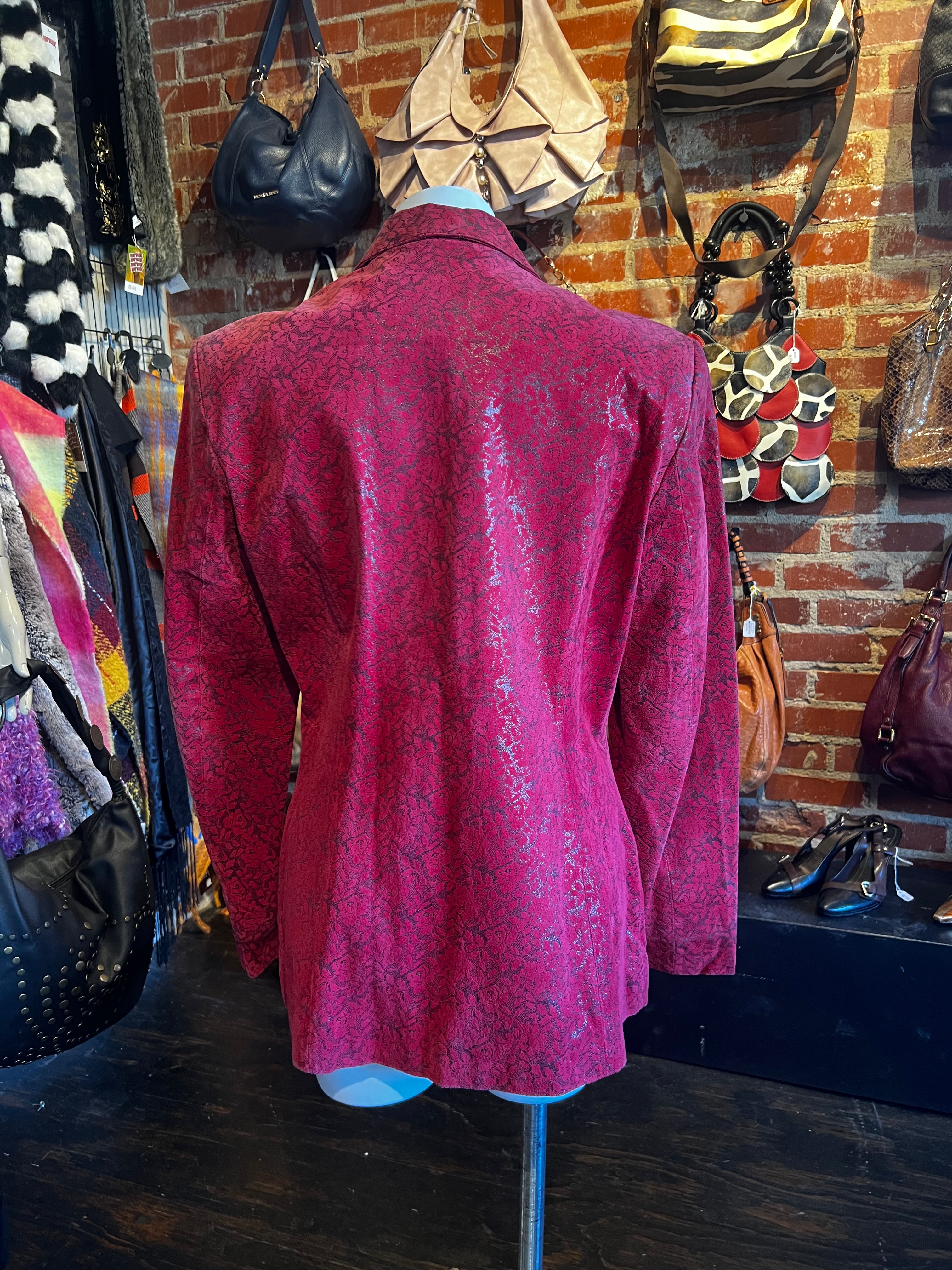 Red Silver Floral Suede Jacket (M)