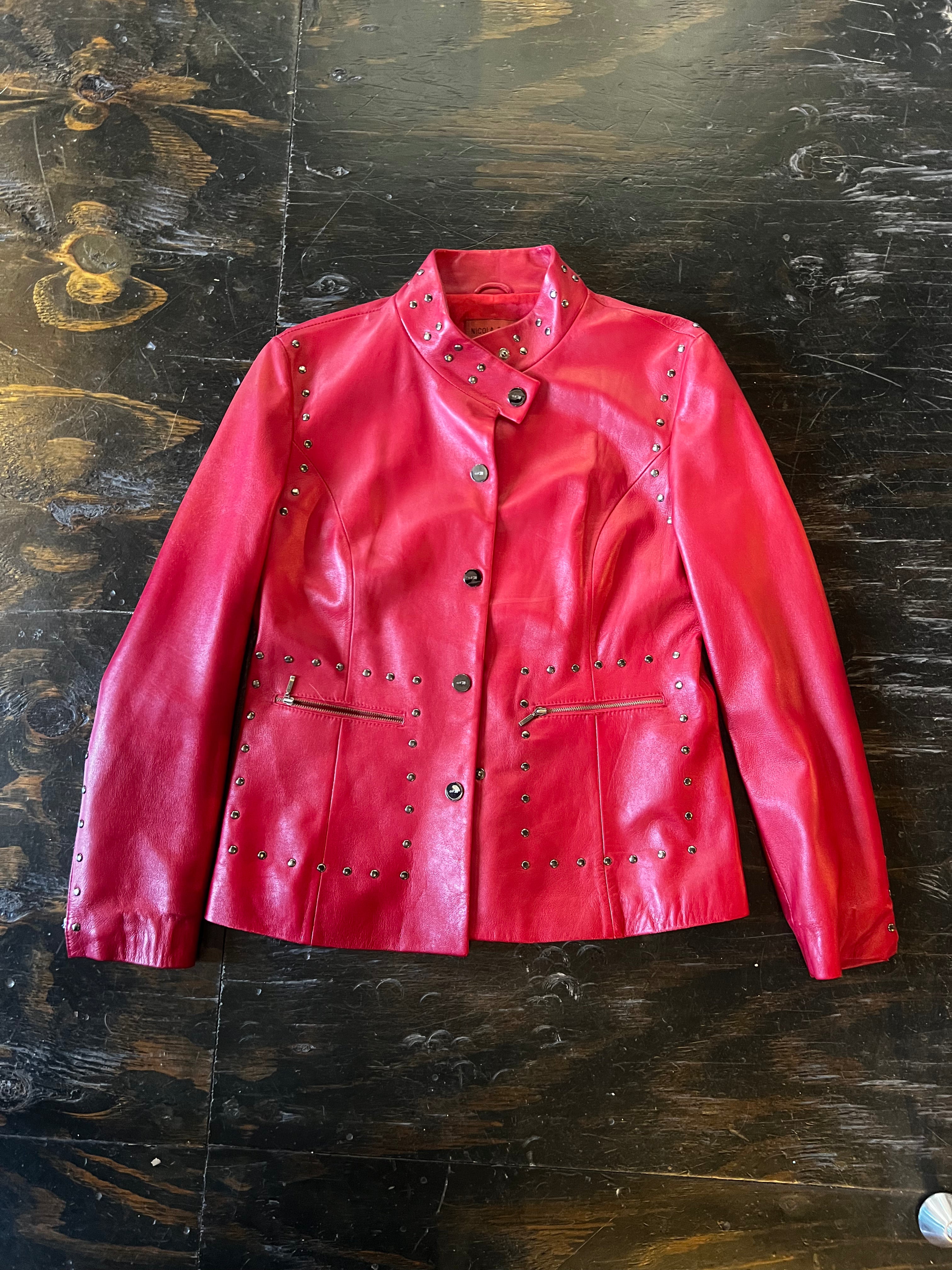 Red Leather Studded Jacket (L)