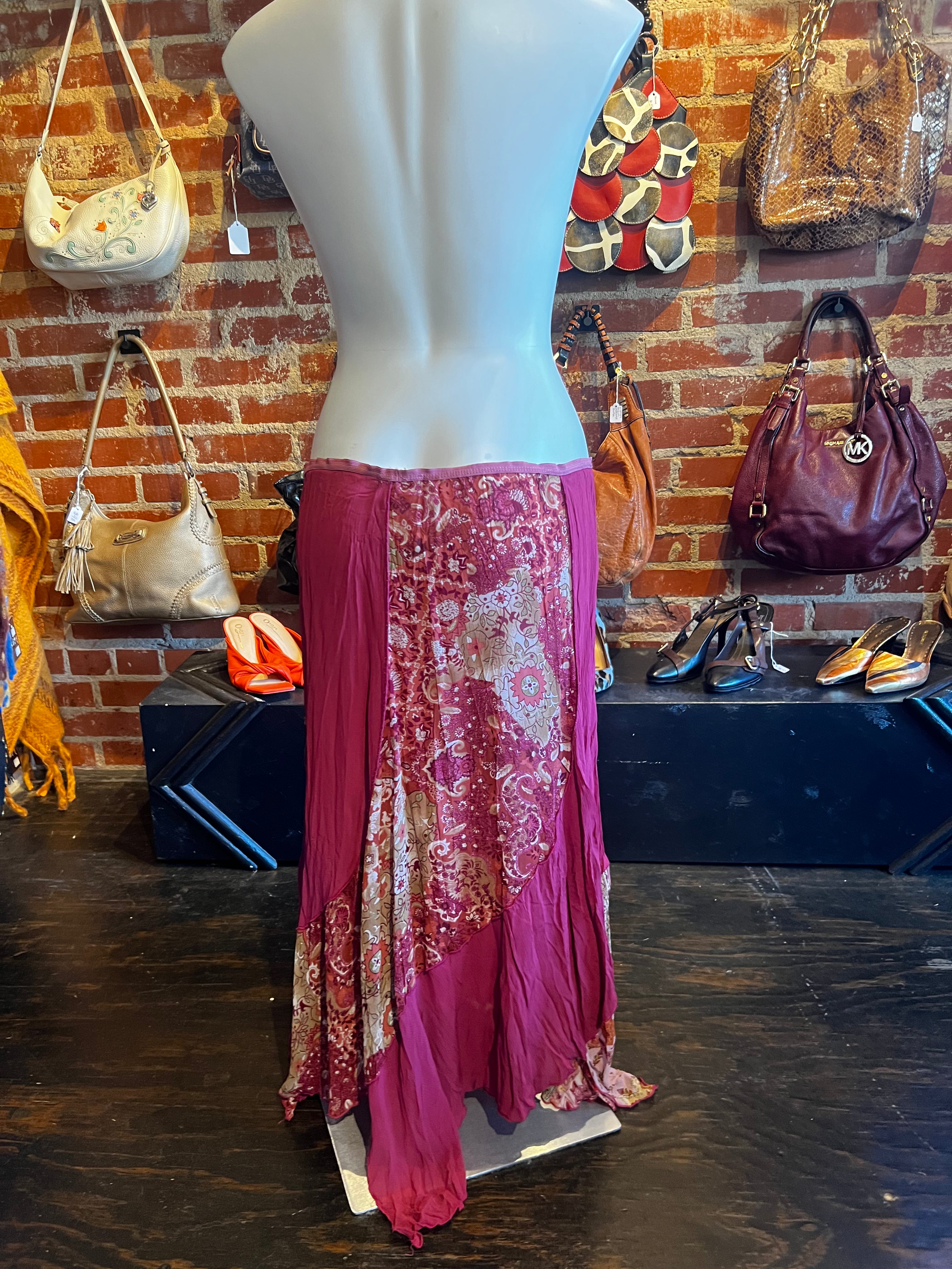 Pink Floral Patchwork Maxi Skirt (L)