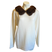 Fur Collared White Knit Sweater (L-XL)