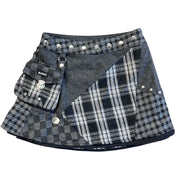 Patchwork Plaid Pouch Mini Skirt (S/M)