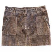 Brown Suede Leather Mini Skirt (L)