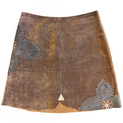 Brown Suede Leather Flower Skirt (L)