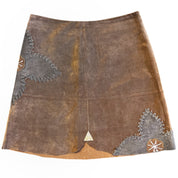 Brown Suede Leather Flower Skirt (L)