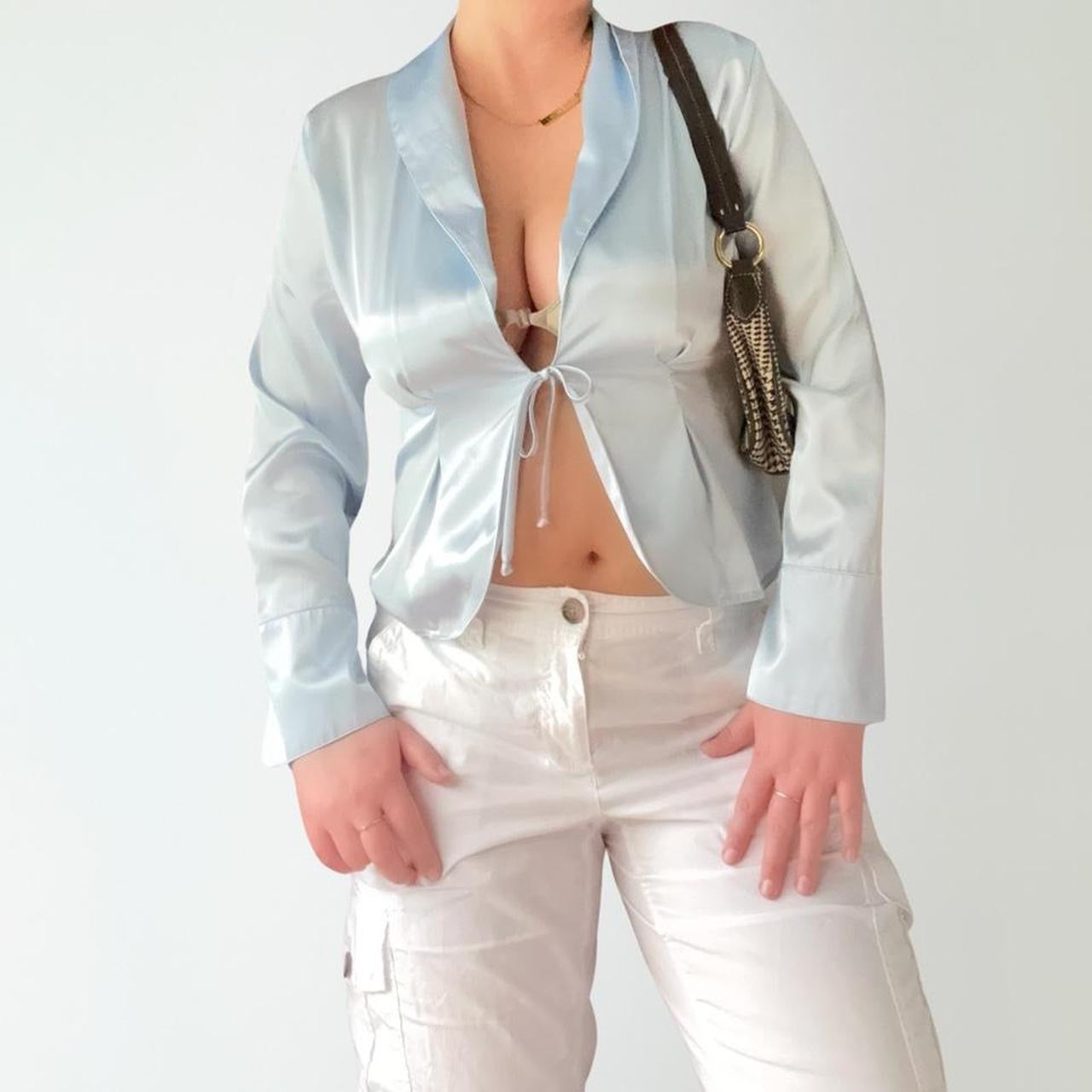 Vintage Satin Tie Front Longsleeve Top (M)