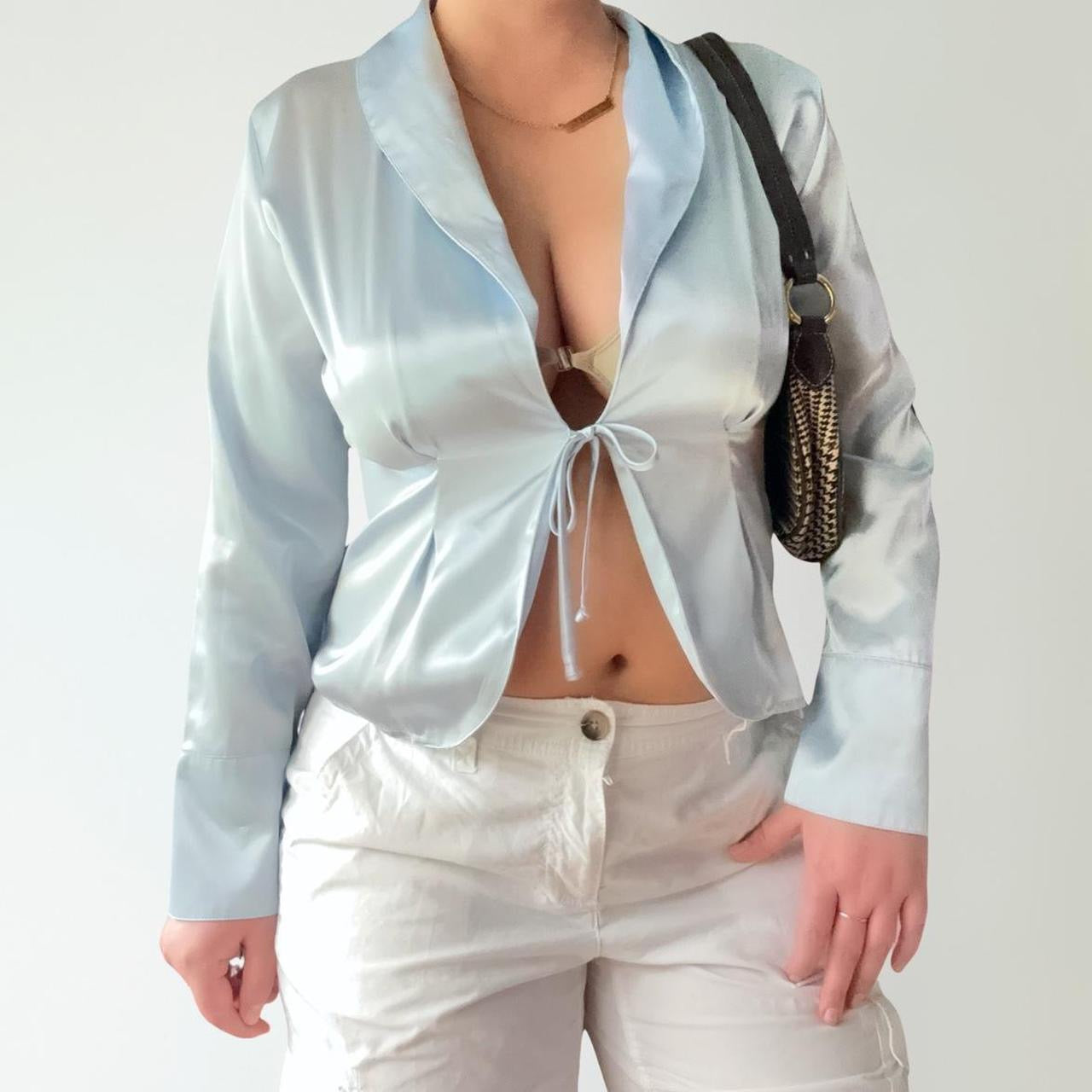 Vintage Satin Tie Front Longsleeve Top (M)