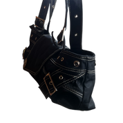 Black Stitch Buckle Barrell Bag