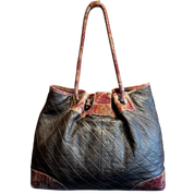 Brown Quilted Leather Snakeskin Bag