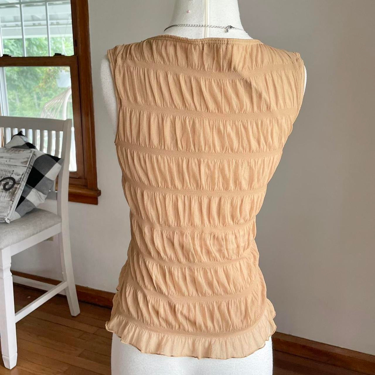 Vintage Ruched Tan Gem Tank Top (S)
