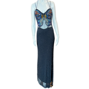 Beaded Butterfly Strappy Mesh Dress (S)