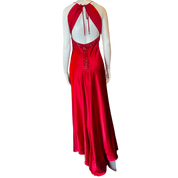 Red Satin Backless Maxi Dress (S)