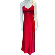 Red Satin Backless Maxi Dress (S)