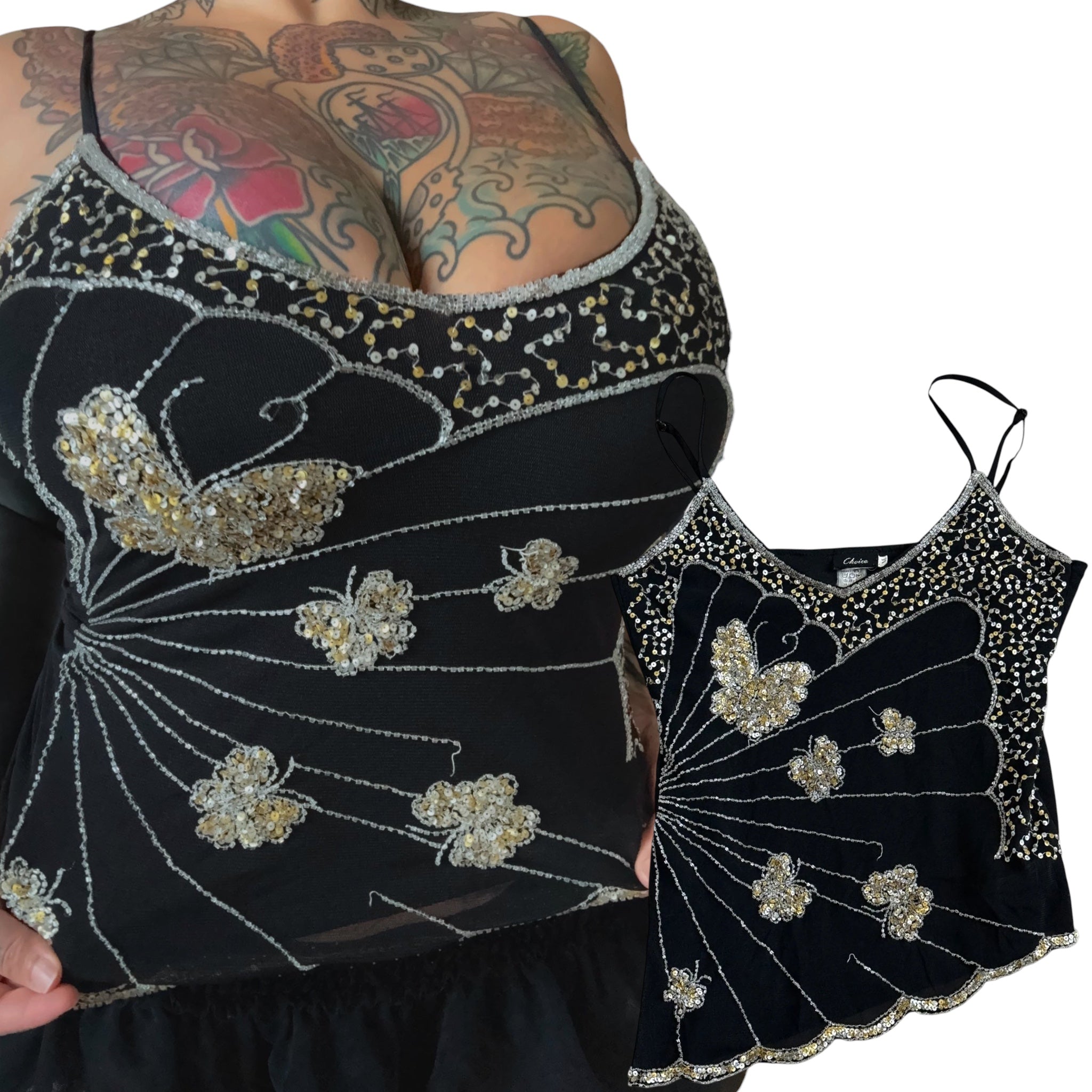 Y2K embellished micro mesh butterfly cami (S/M)