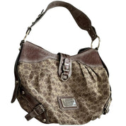 VTG GUESS Brown Tan Monogram Shoulder Bag Studded Faux Croc