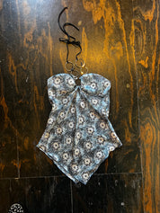 Blue Satin Floral Chain Halter (M)