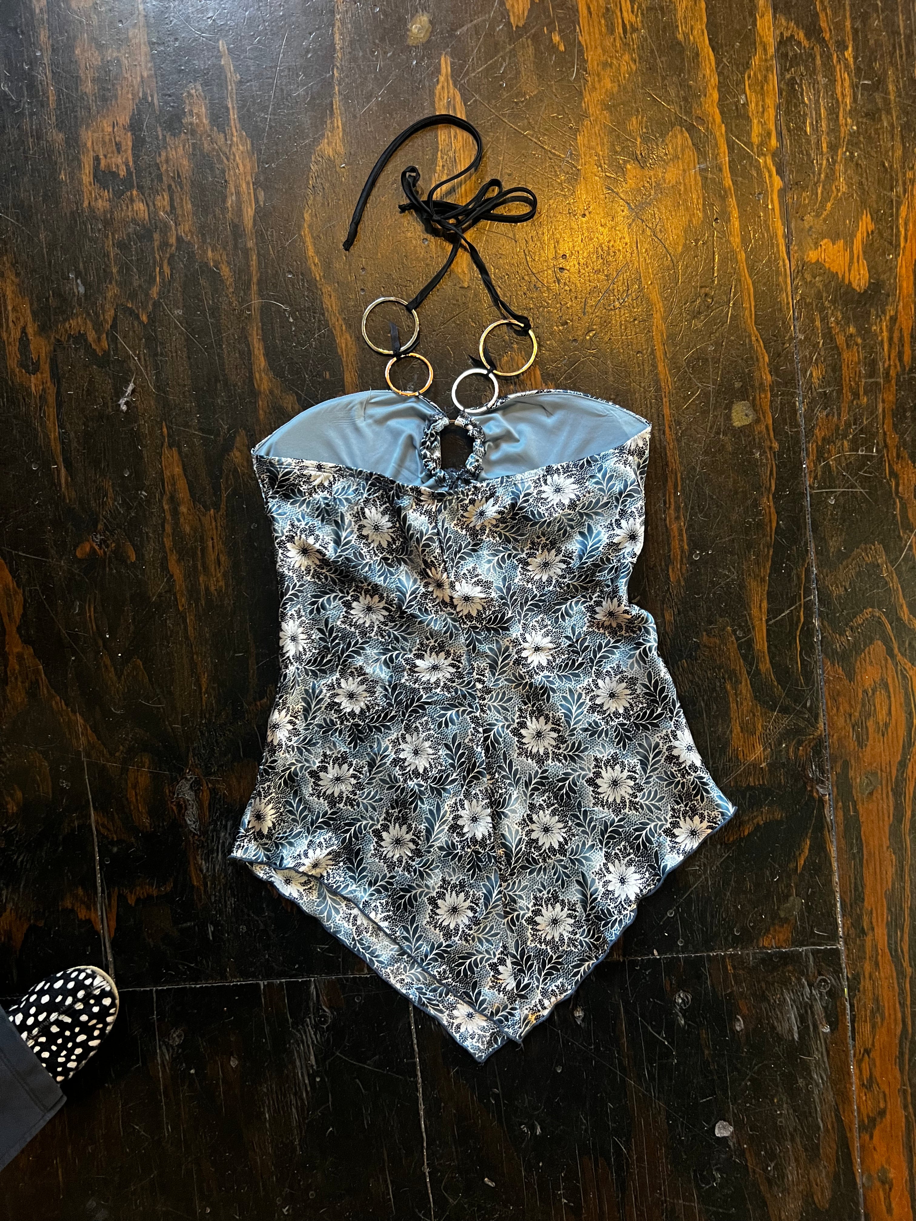 Blue Satin Floral Chain Halter (M)
