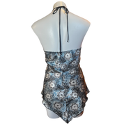 Blue Satin Floral Chain Halter (M)