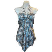 Blue Satin Floral Chain Halter (M)