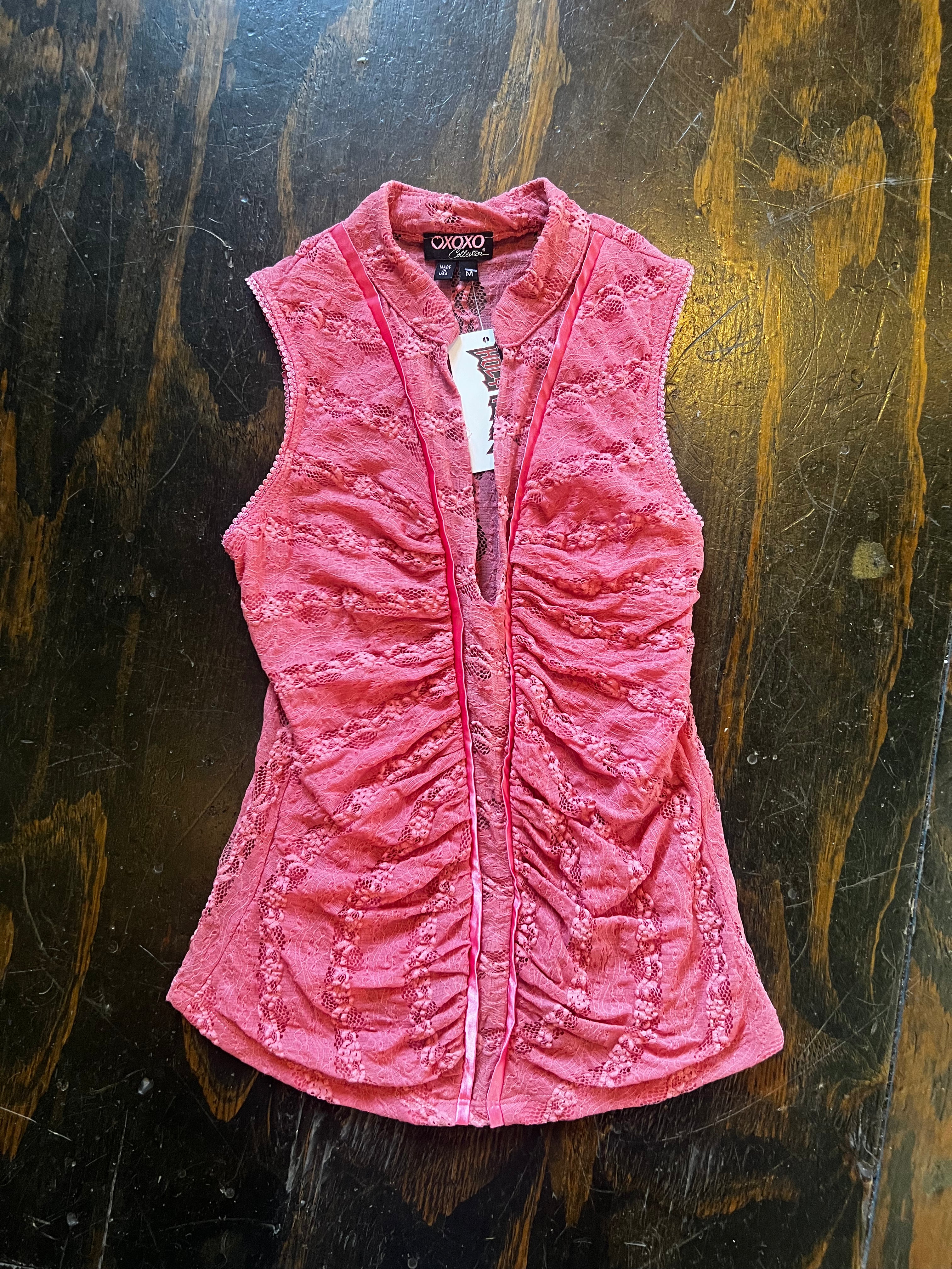 Sheer Pink V-Neck Sleeveless Top (M)