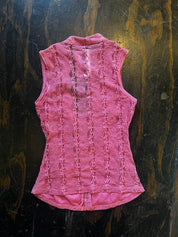 Sheer Pink V-Neck Sleeveless Top (M)