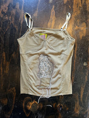 Olive Mesh Beaded String Tank (M)